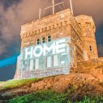 Laser Projection - Laser projection of word Home of facade of medieval building